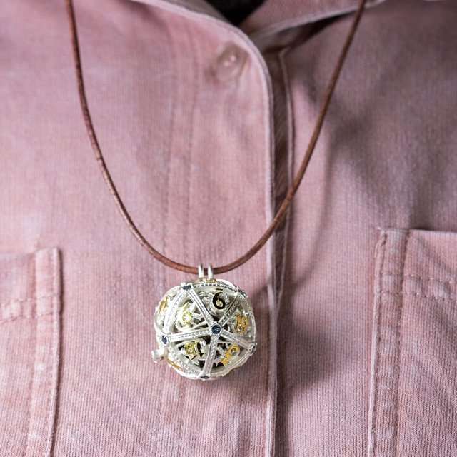 Sage’s Tiny Treasures Winter Sky Draconic Cage Necklace with Miniature Dice Set image 1