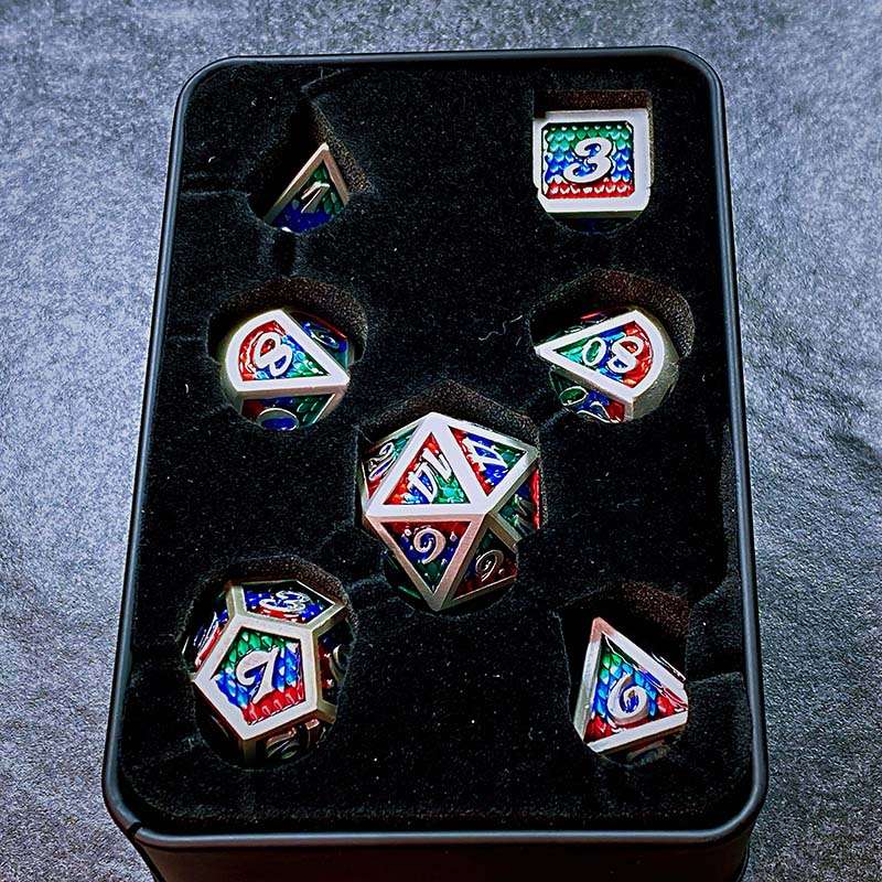 Sage's Dragonstones - Pearl Silver Chromatic Scales Metal Polyhedral Dice Set image 11