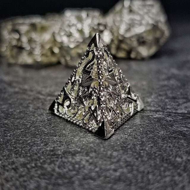 Sage's Dragonstones - Silver Noble Dragon Hollow Metal Polyhedral Dice Set image 1