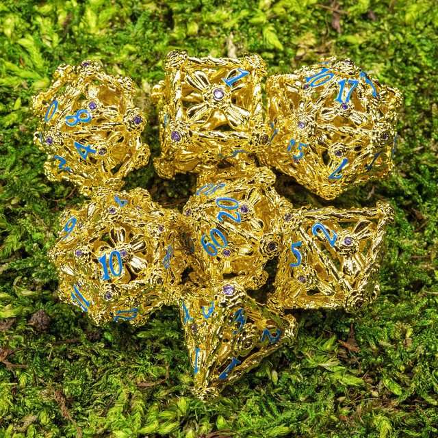 Sage's Gilded Rose Hollow Metal Polyhedral Dice Set image 2