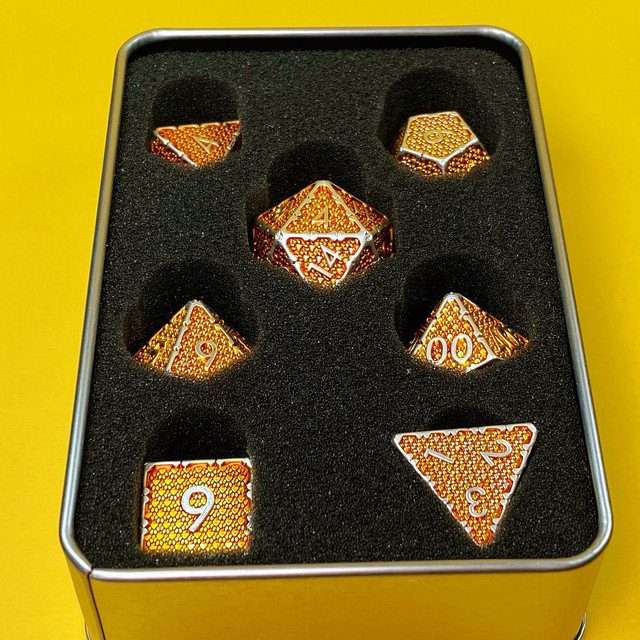 Sage's Hounds - Vintage Yellow with Silver Metal Polyhedral Dice Set image 31