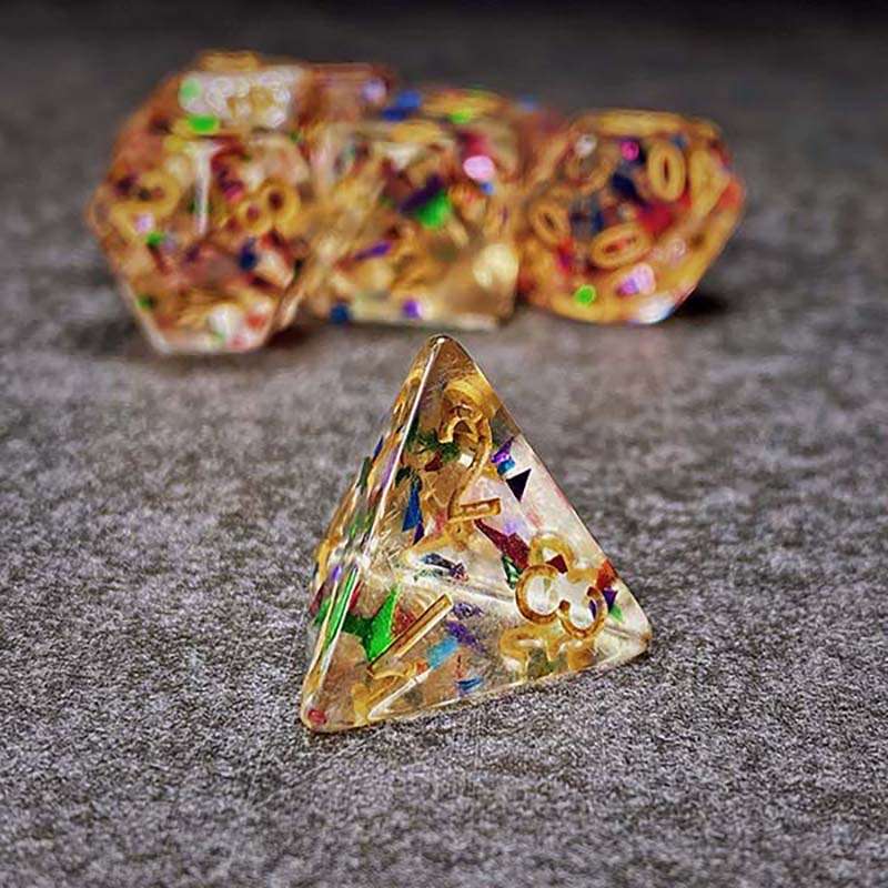 Sage's Cantrips - Transparent Rainbow Sparks Resin Polyhedral Dice Set image 9