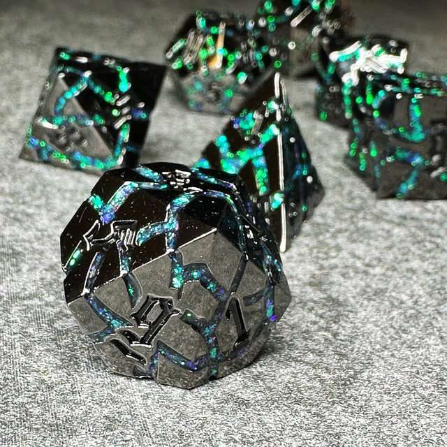 Sage's Warp Stones Green Nebula Metal Polyhedral Dice Set image 5