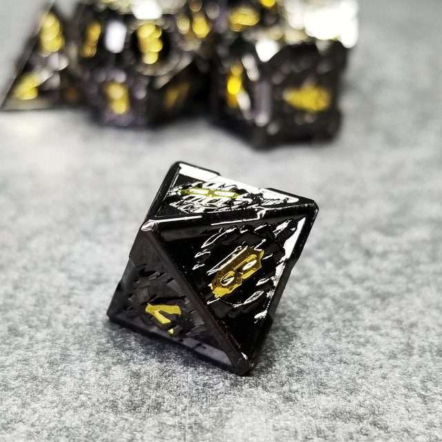 Sage's Knight's Valor - Black Inlay Gold Ink Metal Polyhedral Dice Set image 5