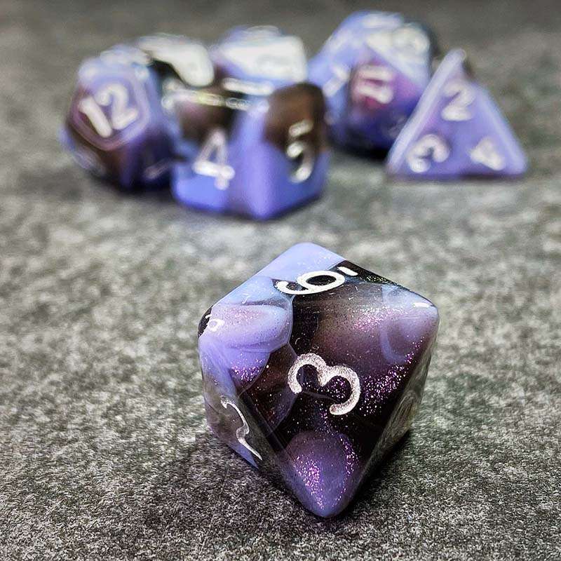 Sage's Shards - Black/Lilac Glitter and Silver Ink Acrylic Polyhedral Dice Set image 5