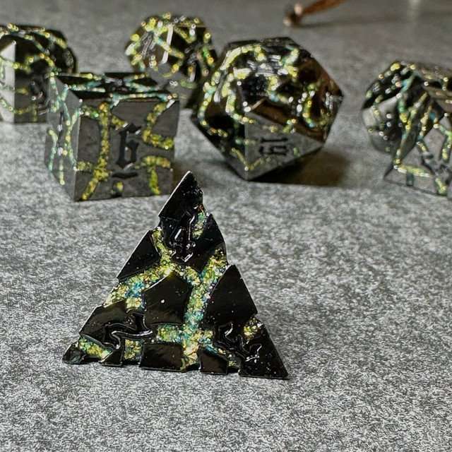Sage's Warp Stones Yellow Star Metal Polyhedral Dice Set image 1