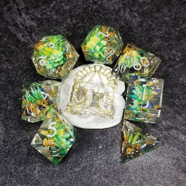 Sage’s Enchanted Flower Cyan Sharp Edge Resin Polyhedral Dice Set image 31