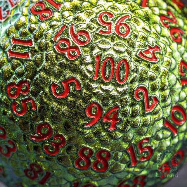 Sage’s Dragon Egg Green/Yellow d100 Metal Dice image 1