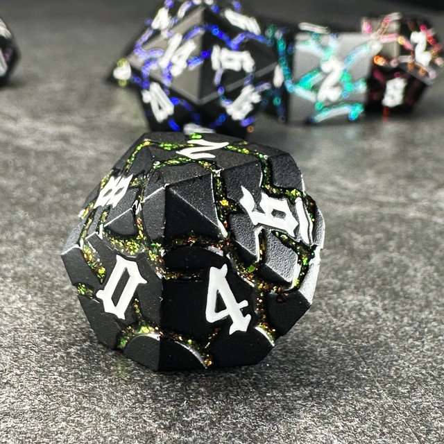 Sage's Warp Stones Matte Black Galaxy Metal Polyhedral Dice Set image 4
