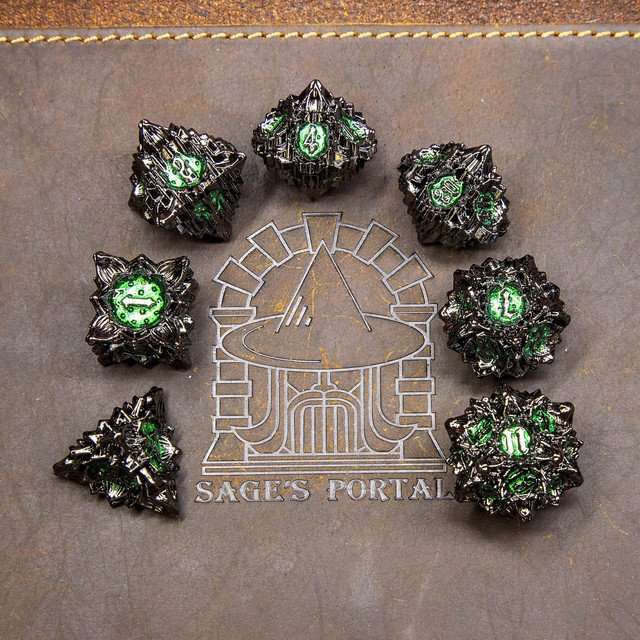 Sage's Deadly Lotus Midnight Venom Metal Polyhedral Dice Set image 9