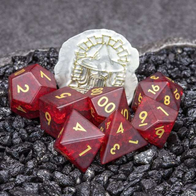 Sage's Kaleidoscopes Red Cracked Glass Frosted Finish Polyhedral Dice Set image 1