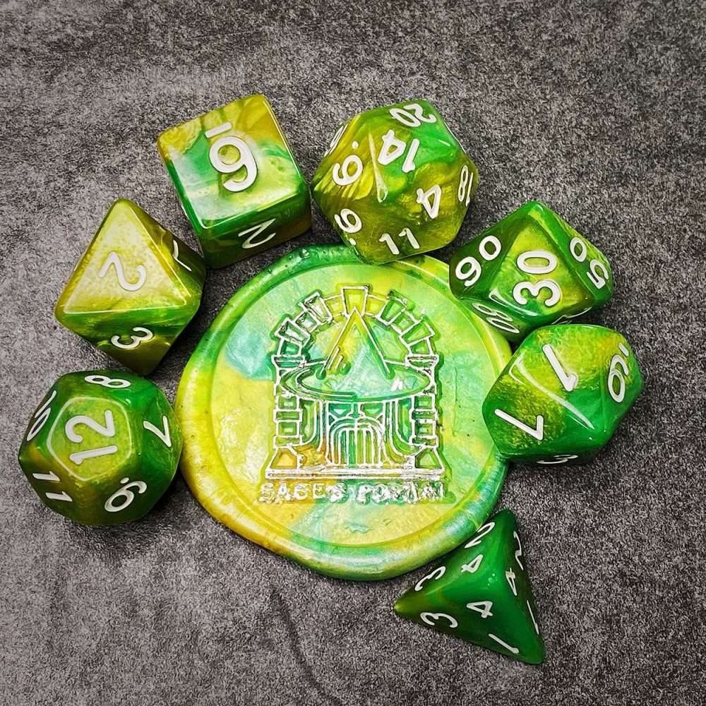 Sage's Stones - Green/Lime Acrylic Polyhedral Dice Set image 0