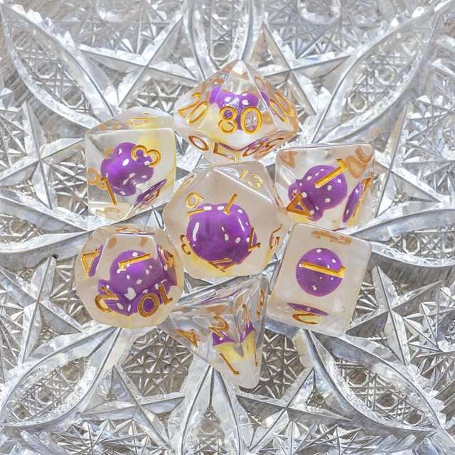 Sage's Familiars - Purple Magic Shrooms Resin Polyhedral Dice Set image 10