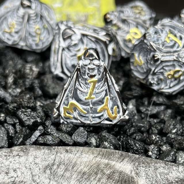 Sage's Macabre Bone Trinket Chalk White Inlay Black/Gold Hollow Metal Polyhedral Dice Set image 4