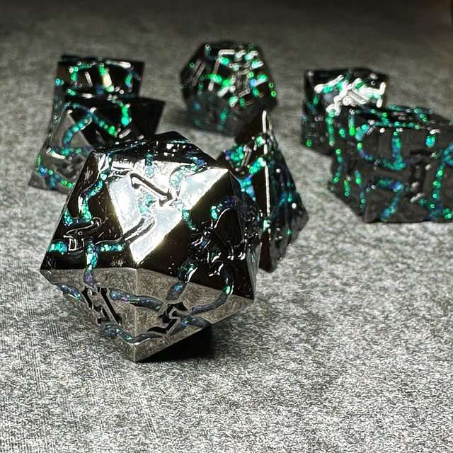 Sage's Warp Stones Green Nebula Metal Polyhedral Dice Set image 7
