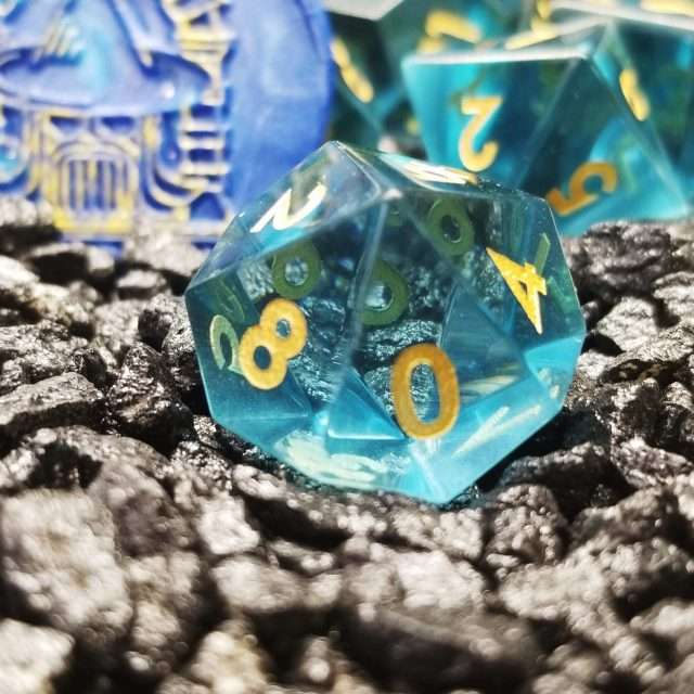 Sage's Treasures - Blue Glass Gold Ink Polyhedral Dice Set image 3