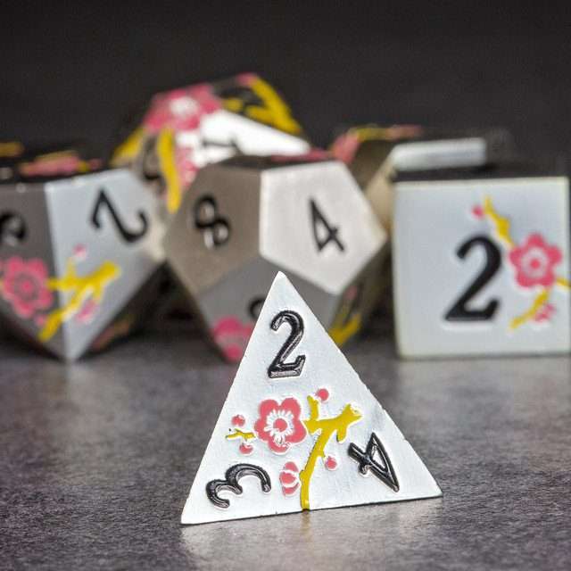 Sage's Petrified Flowers Silver Pink/Yellow Flowers Metal Polyhedral Dice Set image 9