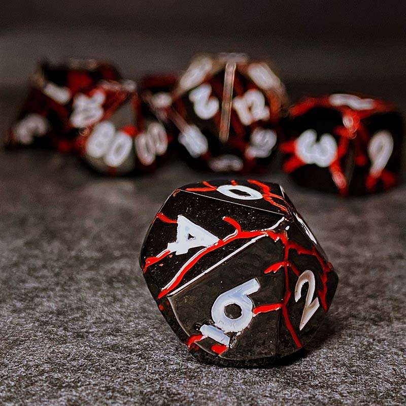 Sage's Relics of Antiquity - Dark Silver Red Metal Polyhedral Dice Set image 5