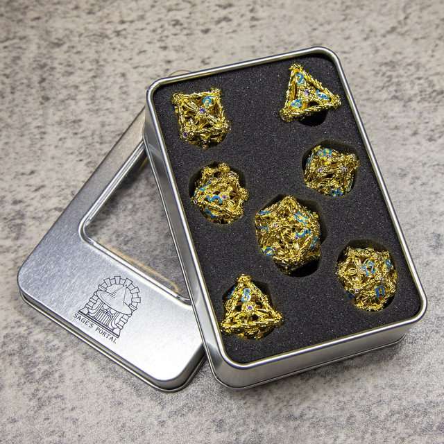 Sage's Gilded Rose Hollow Metal Polyhedral Dice Set image 12