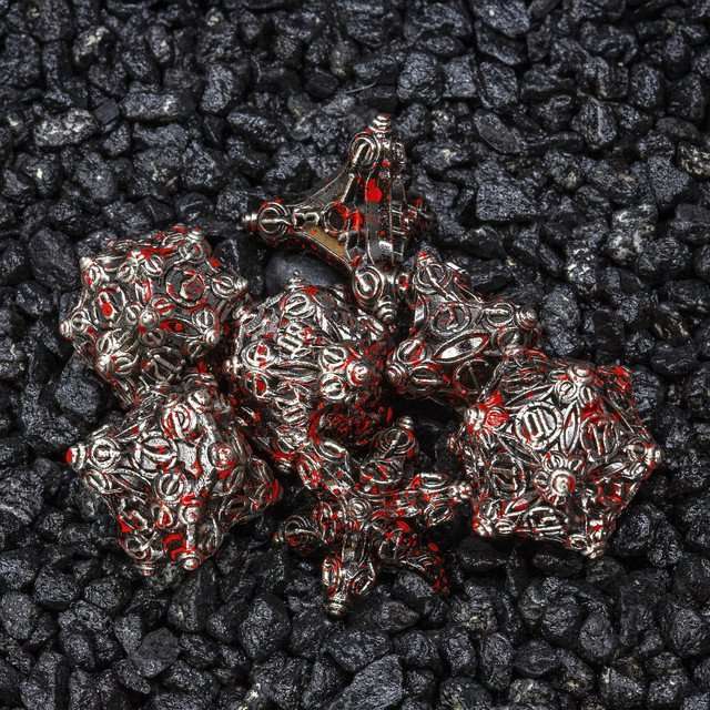 Sage’s Finials Silver Carnage Metal Polyhedral Dice Set image 1
