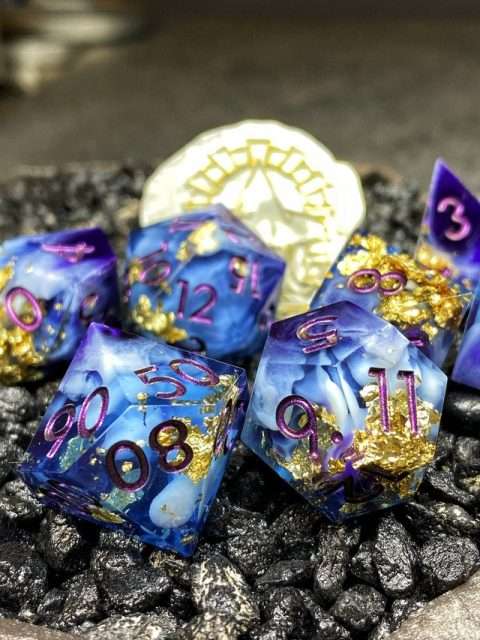 Sage's Geomancy Blue/Purple Sharp Edge Resin Dice Set image 0