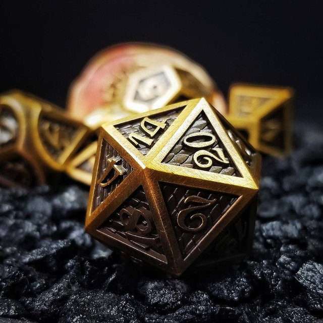 Sage's Dragonstones - Gold Black Metal Polyhedral Dice Dungeons Dragons image 1