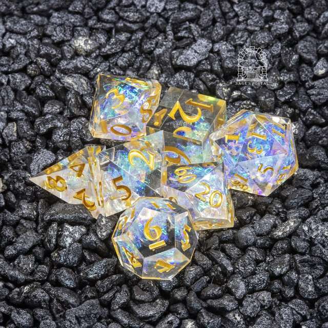 Sage's Crystals - Holy Sharp Edge Resin Polyhedral Dice Set image 0