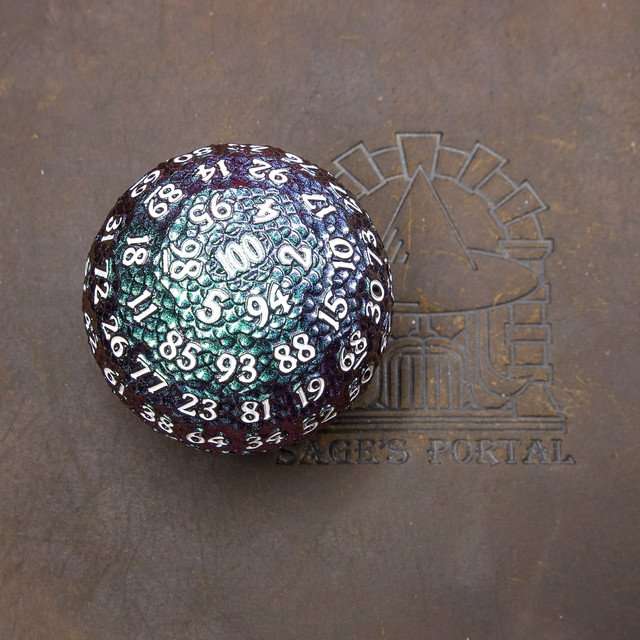 Sage’s Dragon Egg Purple/Teal d100 Metal Dice image 3