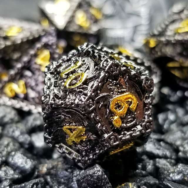 Sage's Dragonstones - Mystic Wyvern Black and Gold Metal Polyhedral Dice Set image 1