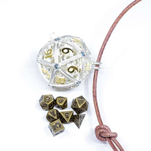 Sage’s Tiny Treasures Winter Sky Draconic Cage Necklace with Miniature Dice Set image 2
