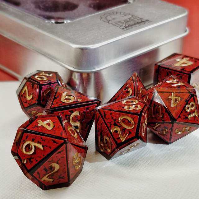 Sage's Arabesque Crimson Sharp Edge Resin Dice Set image 1