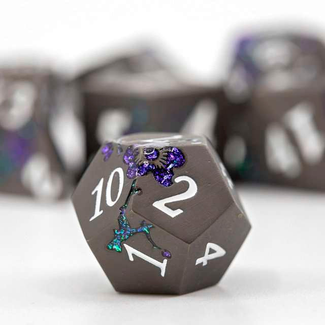 Sage's Petrified Flowers Black/Purple Metal Dice Set image 3