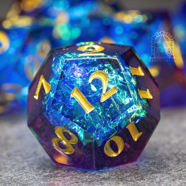 Sage's Crystals - Frostfire Sharp Edge Resin Polyhedral Dice Set image 4