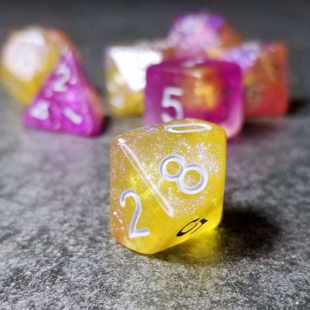 Sage's Shards - Purple/Yellow Glitter Polyhedral Dice Set image 5