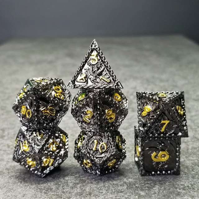 Sage's Dragonstones - Mystic Wyvern Black and Gold Metal Polyhedral Dice Set image 7