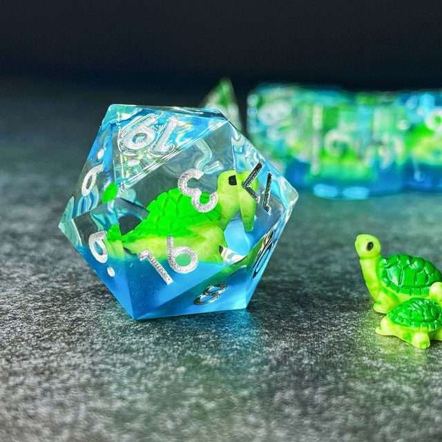 Sage's Familiars - Baby Turtle Familiar Sharp Edge Resin Polyhedral Dice Set image 21