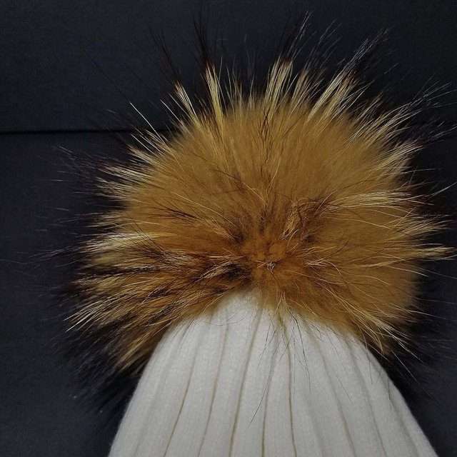 Sage’s Cap – White Wool Beanie with Raccoon Pompom image 1
