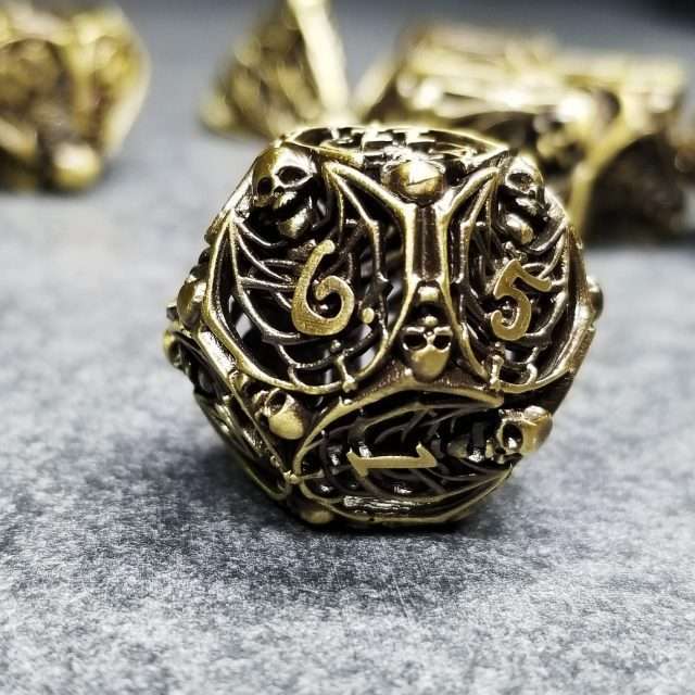 Sage's Macabre Bone Trinket Bronze Hollow Metal Polyhedral Dice Set image 9