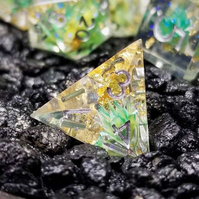 Sage’s Enchanted Flower Cyan Sharp Edge Resin Polyhedral Dice Set image 2