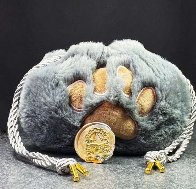 Sage's Furry Kittypaw Bag - Grey Fur/Brown Paw Dice Bag image 0