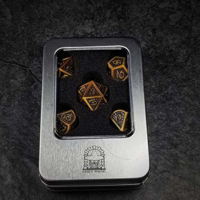 Sage's Dragonstones - Gold Black Metal Polyhedral Dice Dungeons Dragons image 12