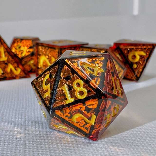 Sage's Arabesque Copper Sharp Edge Resin Dice Set image 6