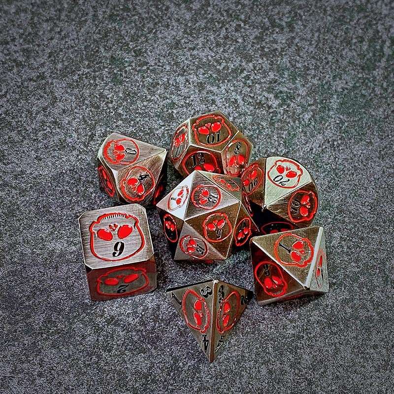 Sage's Grim's Fortunes - Ancient Silver with Red Metal Polyhedral Dice Set image 6
