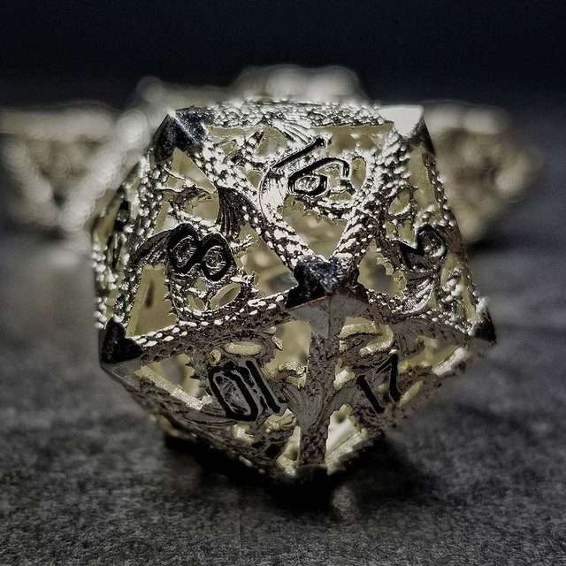 Sage's Dragonstones - Silver Noble Dragon Hollow Metal Polyhedral Dice Set image 9