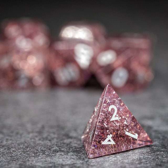 Sage's Kaleidoscopes Salmon Cracked Glass Gloss Finish Polyhedral Dice Set image 8