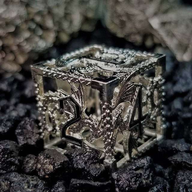 Sage's Dragonstones - Silver Noble Dragon Hollow Metal Polyhedral Dice Set image 20