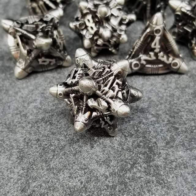 Sage’s Starships Antique Silver Metal Polyhedral Dice Set image 0