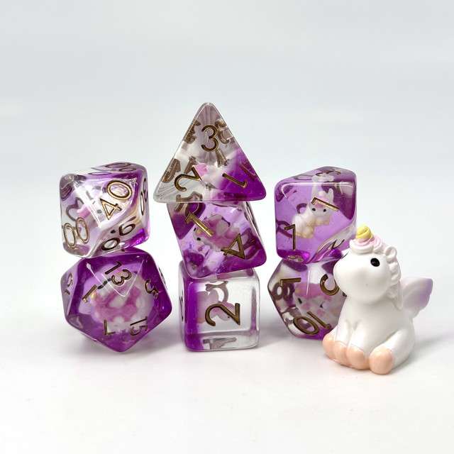 Sage's Baby Unicorn Familiar Resin Polyhedral Dice Set image 0