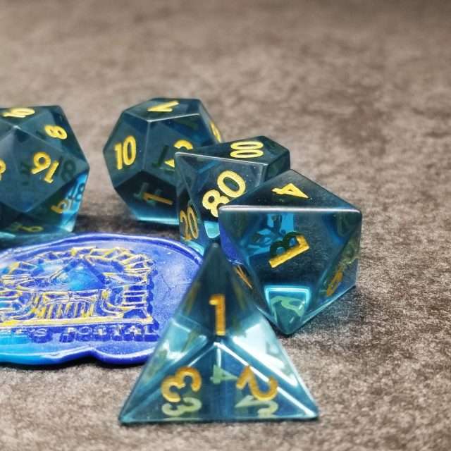 Sage's Treasures - Blue Glass Gold Ink Polyhedral Dice Set image 9