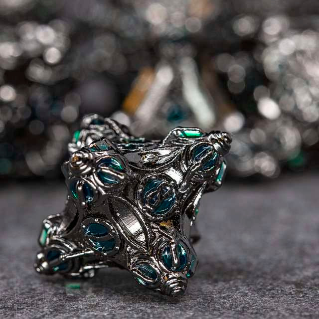 Sage’s Finials Midnight Glade Metal Polyhedral Dice Set image 6